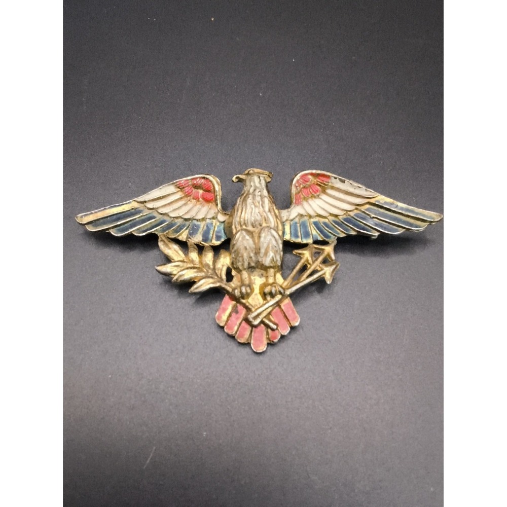 Vtg 1940s Coro Attributed Enamel Patriotic Eagle Brooch Pin WWII Sweetheart Seal
